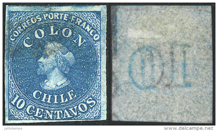 Yvert 9a, Bluish Paper, Watermark With Vertical Lines And Letters At Right, Position 60, 4 Margins, VF Quality! - Chili