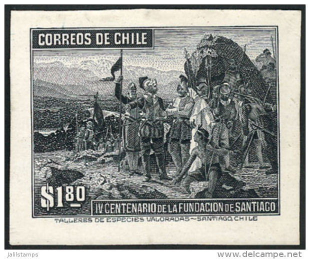 Sc.214, 1941 Santiago 400 Years  $1.80, Die Proof In Gray-black, Excellent Quality, Extremely Rare! - Chili