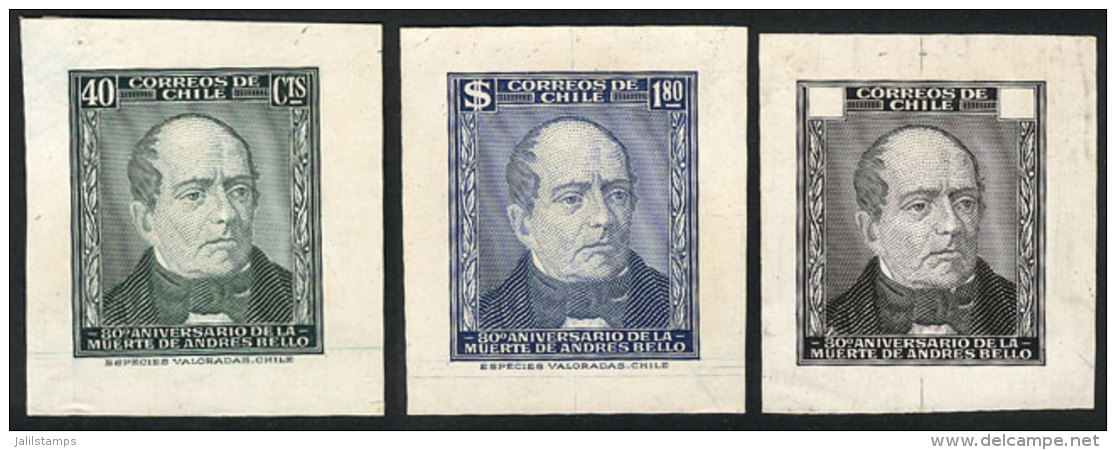 Sc.245/6, 1946 Poet Andr&eacute;s Bello, DIE PROOFS In The Issued Colors And In Black (face Value Box Empty),... - Chili
