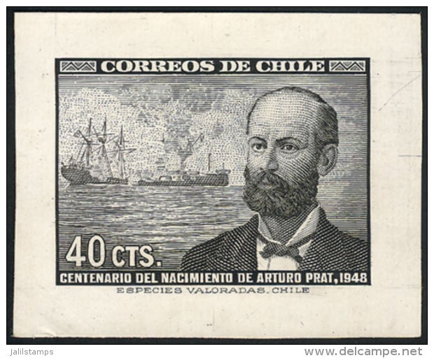 Sc.251, 1948 Centenary Of Arturo Prat (ships), Die Proof In Black, Excellent Quality, Extremely Rare! - Chili