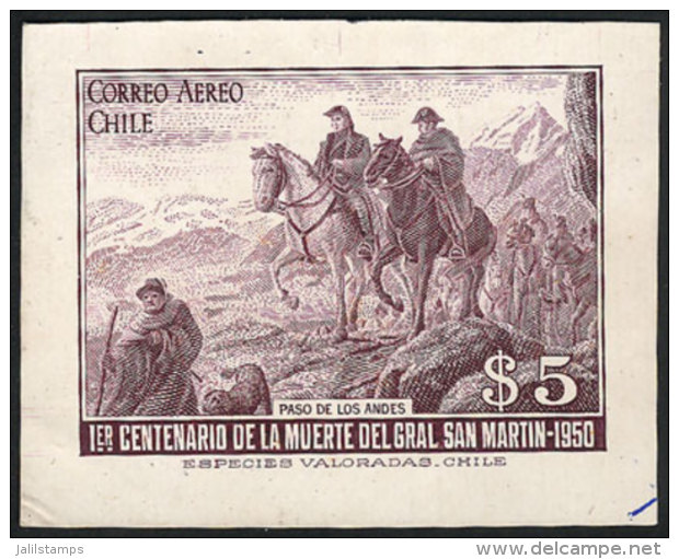 Sc.C165, 1951 San Mart&iacute;n Crossing The Andes (horses, Mountains, Dogs), Die Proof In Violet, Excellent... - Chili