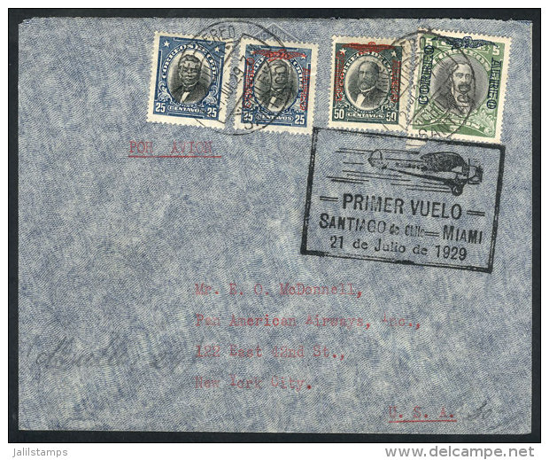 21/JUL/1929 First Flight Santiago - Miami, Cover Of VF Quality! - Chile