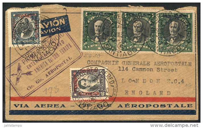 5/JUN/1930 Santiago - London: Cover With Violet Cachet Of The First 100% Airmail Service Between South America And... - Chili