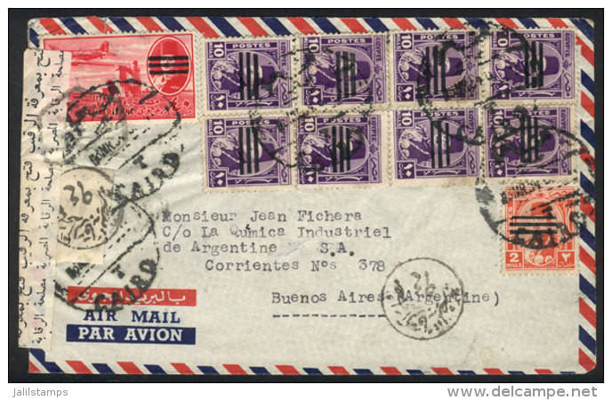 Airmail Cover Sent From Cairo To Buenos Aires (Argentina) With Very Nice Postage And Censorship, VF Quality! - Autres & Non Classés