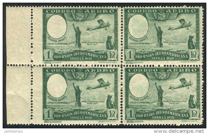 Sc.C56, 1930 1P. Sevilla Expo With VARIETY: Figure Of Lindbergh Omitted, MNH Block Of 4, Fine To VF Quality! - Ongebruikt