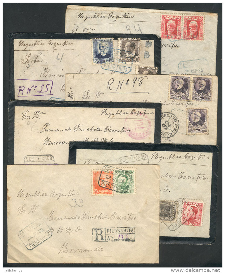 6 Registered Covers Posted Between 1930 And 1935 From PIEDRAHITA To Argentina (several With The Original Letter),... - Andere & Zonder Classificatie