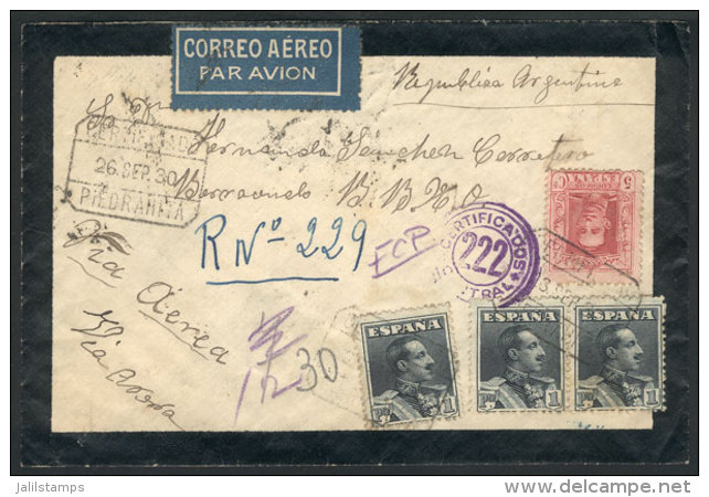 Registered Airmail Cover Sent From PIEDRAHITA To Argentina On 26/SE/1930 Franked With 3.05Ptas., Handsome And... - Andere & Zonder Classificatie