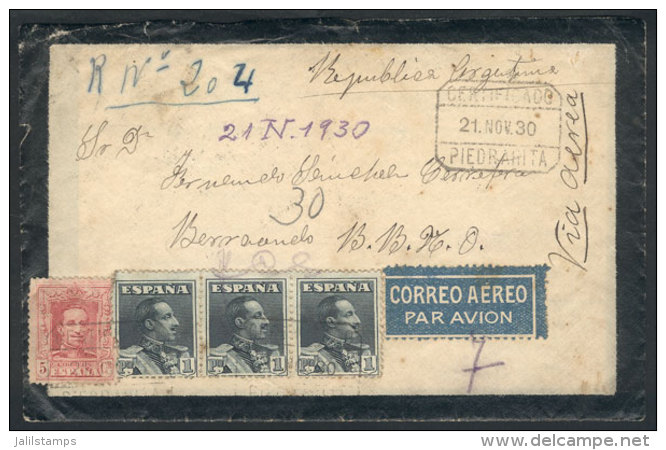 Registered Airmail Cover Sent From PIEDRAHITA To Argentina On 21/NO/1930 Franked With 3.05Ptas., Including The... - Other & Unclassified