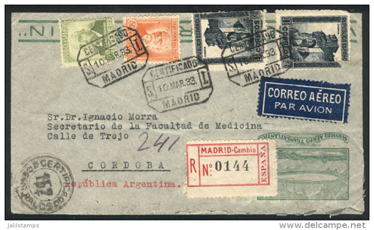 Registered Airmail Cover Sent From Madrid To C&oacute;rdoba (Argentina) On 10/MAR/1933 With Nice Postage (1 Stamp... - Andere & Zonder Classificatie