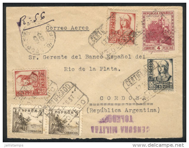 Registered Airmail Cover Sent From Toledo To Argentina On 17/AU/1937, Handsome Postage And Censor Marks, VF... - Andere & Zonder Classificatie