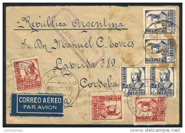 Registered Airmail Cover Sent From Fitero (Navarra) To Argentina On 8/OC/1937, With Very Nice Postage And Censor... - Andere & Zonder Classificatie