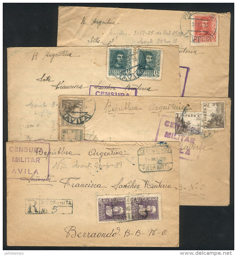 6 Covers Posted Between 1938 And 1939 From PIEDRAHITA To Argentina, Interesting Cancels And Censor Marks, Fine... - Other & Unclassified