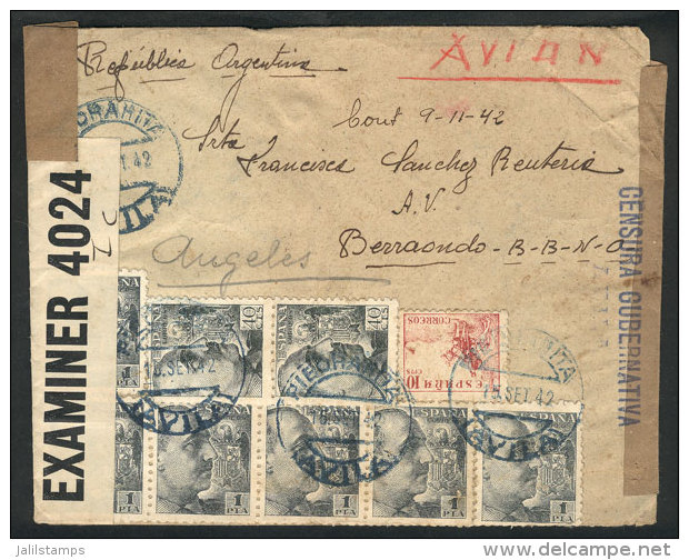 Registered Airmail Cover Sent From PIEDRAHITA To Argentina On 15/SE/1942 Franked With 6.90Ptas., Including The... - Andere & Zonder Classificatie