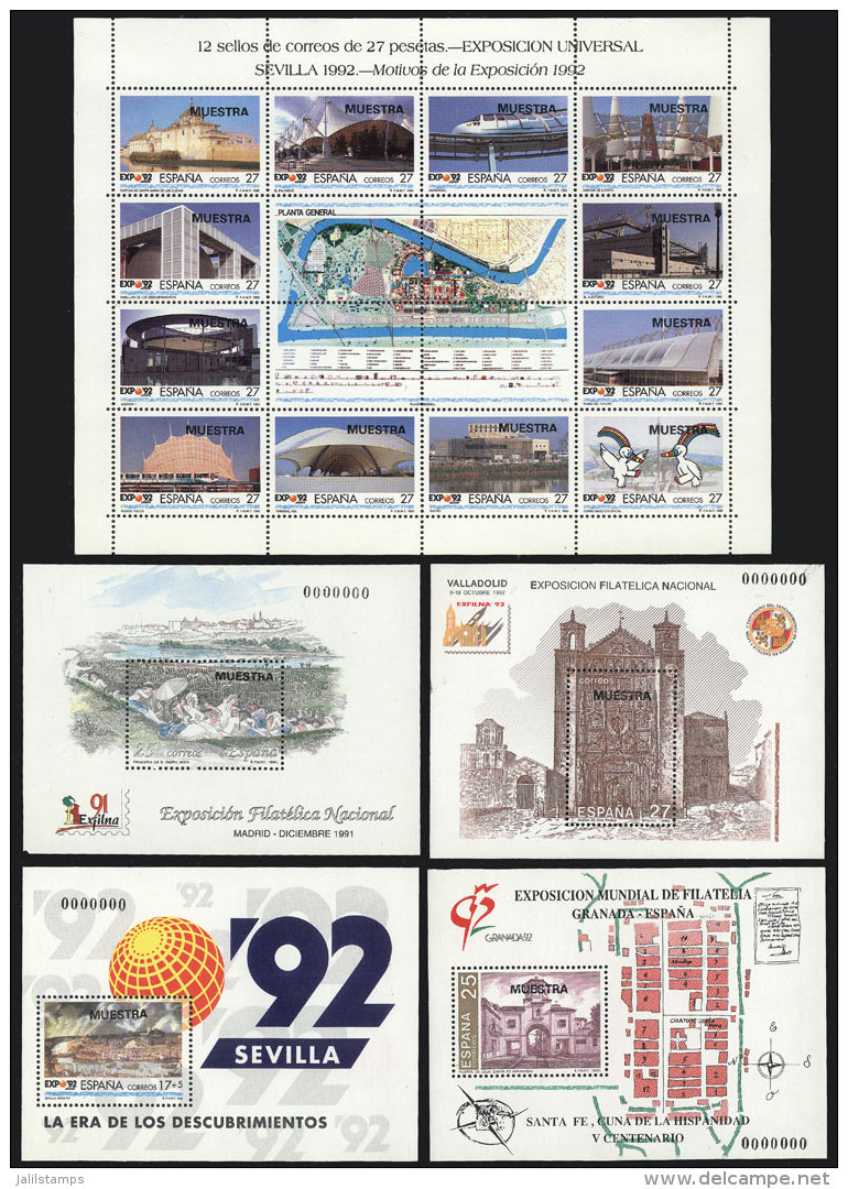 5 Modern Souvenir Sheets, All With MUESTRA Overprint, Excellent Quality, Very Scarce And THEMATIC Lot, Low Start! - Verzamelingen