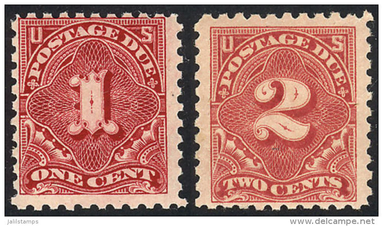 Sc.J52 + J53a, 1014 1c. Carmine Lake And 2c. Light Rose, Both With Letters Watermark And Perf 10, MNH, Excellent... - Strafport