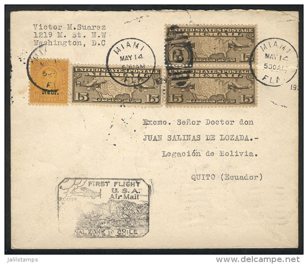 14/MAY/1929  Miami - Canal Zone - Chile First Flight, Cover Flown To Quito (Ecuador), With Transit Backstamps Of... - Andere & Zonder Classificatie
