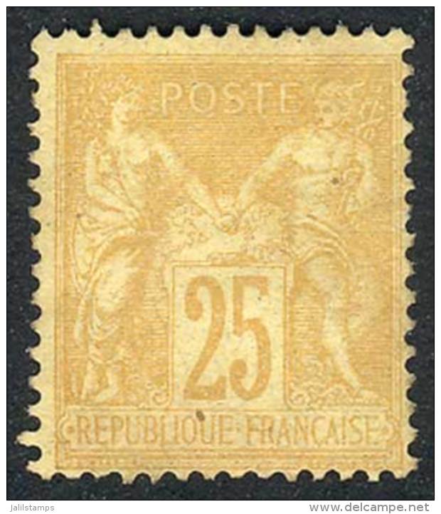 Yv.92, 1877/80 25c. Bistre On Yellow Paper, Mint With Gum, VF, Yvert Catalog Value Euros 500. - Sonstige & Ohne Zuordnung