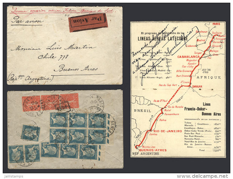 17/MAR/1928 First Airmail France - South America, Cover With Spectacular Postage On Back, Also The Route Cut Out... - Fernando Poo