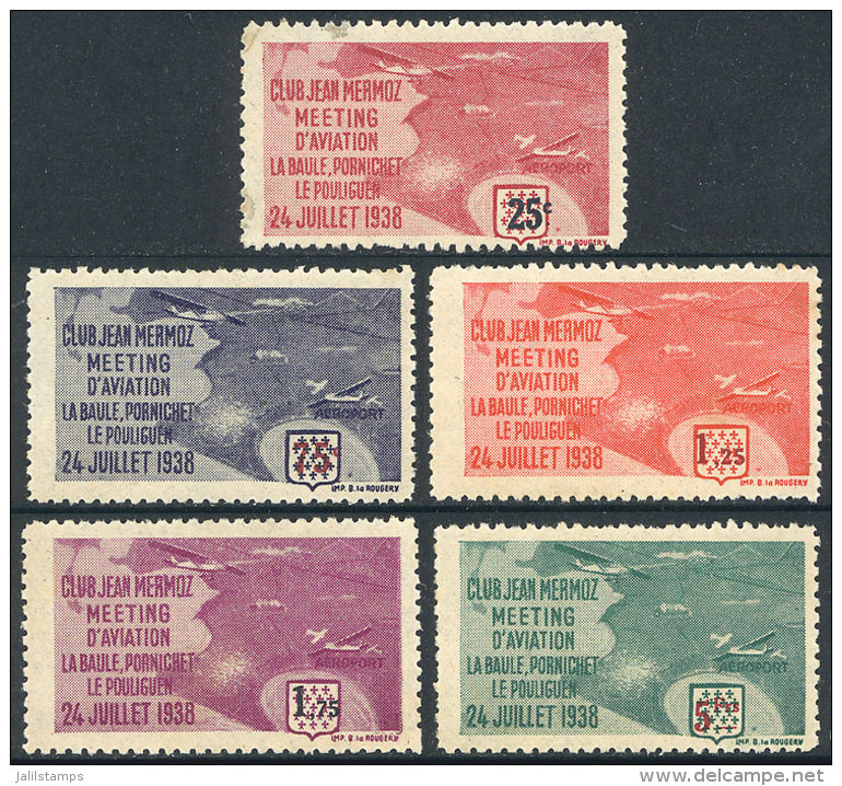 24 July 1938, Club Jean Mermoz, Meeting D'aviation - La Baule, Pornichet, Le Pouliguen, Complete Set Of 5 Unmounted... - Autres & Non Classés