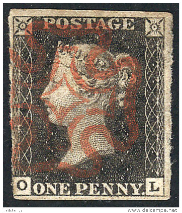 Sc.1, 1840 1p. Black, Cancelled By Maltese Cross In Red, 3 Wide Margins And One Irregular, Very Nice! - Andere & Zonder Classificatie