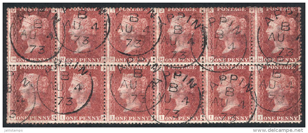 Sc.33 (SG.43) Plate 165, Block Of 12 (HG-IL), Very Well Cancelled In APPIN On 4/AU/1873, Scarce In Such Fine... - Andere & Zonder Classificatie