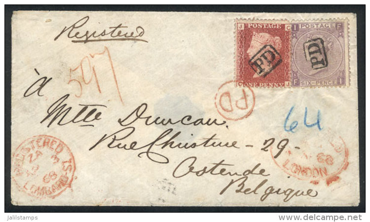 Cover Sent To Belgium In AP/1868, Franked By SG.43 (Sc.33) Plate 79 + SG.97 (Sc.50) Plate 6, Cancelled With... - Andere & Zonder Classificatie
