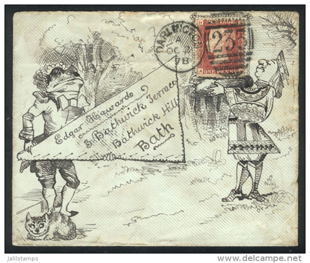 Hand-illustrated Envelope Depicting A Scene Inspired By "Alice In Wonderland",  Sent From Darlington To Bath On... - Autres & Non Classés