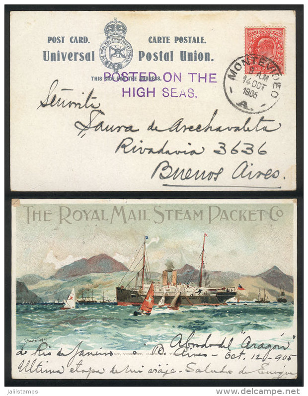 PC With View Of The Ship "Aragon", Sent From The Ship At Sea To Argentina On 14/OC/1905, With British Postage Of... - Autres & Non Classés