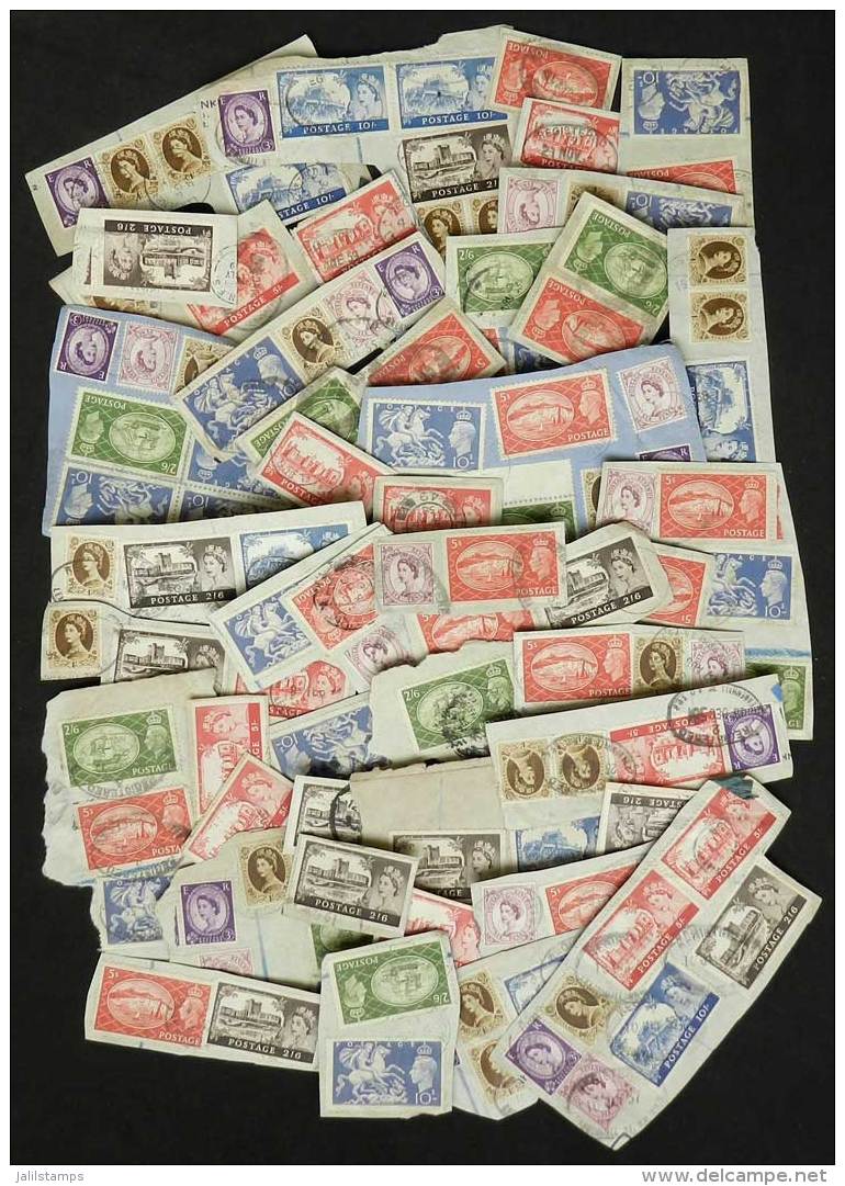 Lot Of Fragments Of Covers With Several Hundreds Used Stamps, Generally Of The 1950s, Including Many High Values,... - Verzamelingen