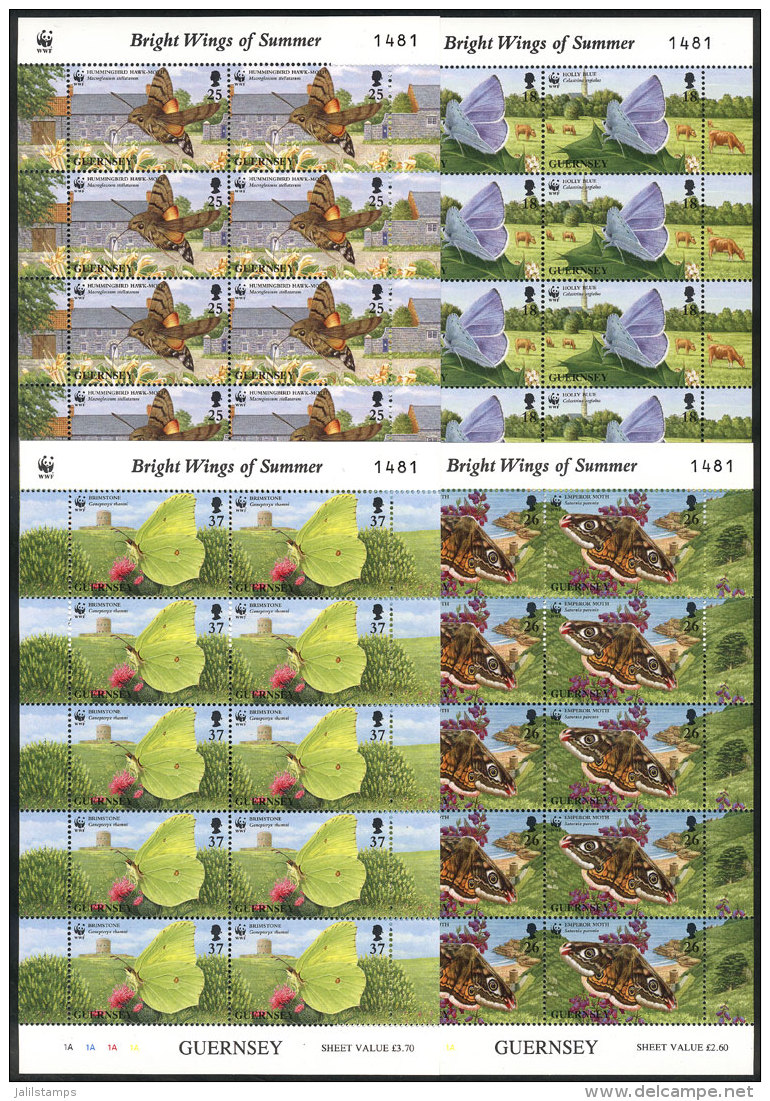 Yvert 739/742, 1997 Butterflies, The Set Of 4 Values In Mini-sheets Of 10, VF Quality, Catalog Value Euros 65. - Guernsey