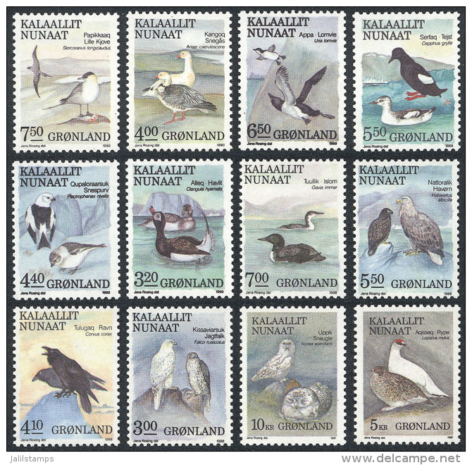 Yvert 164/5 + 169/72 + 179/82 + 187/8, 1987/90 Birds, Set Of 12 Values, VF Quality, Catalog Value Euros 45. - Other & Unclassified