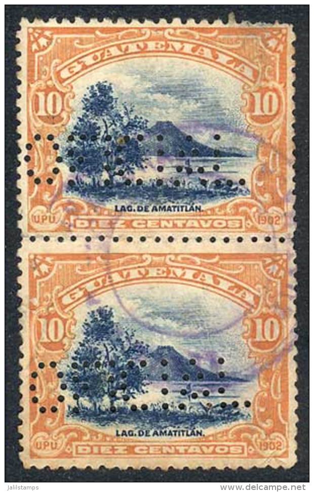 Pair Of 10c. Stamps Perforated "OFICIAL", Very Nice Front, But With Thins On Back. - Guatemala