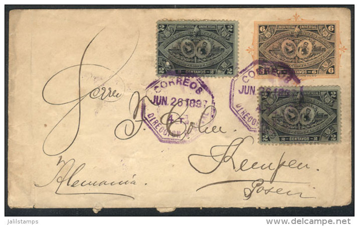 6c. Stationery Cover + Sc.61 X2 (total 10c.) Sent To Germany On 26/JUN/1897, VF, Rare! - Guatemala