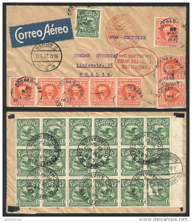 Airmail Cover Sent From Cochabamba To Berlin On 20/MAR/1932 With Spectacular Postage On Front And Back, VF Quality! - Honduras