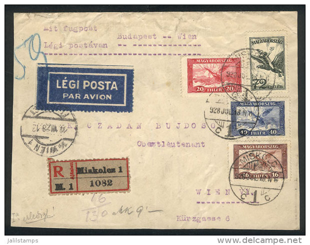 18/JUL/1928 Budapest - Wien Flight, Registered Cover, Nice Postage, With Arrival Backstamp! - Autres & Non Classés