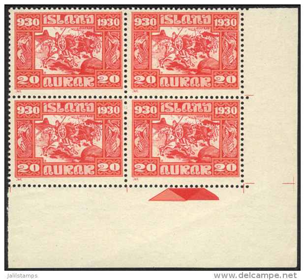 Sc.157, 1930 20a. Millennium Of The Parliament, Horses And Dragons, Unmounted Corner Block Of 4, Excellent Quality,... - Autres & Non Classés