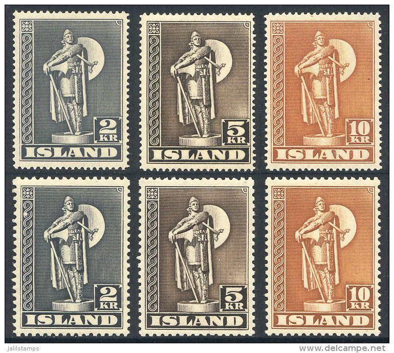 Sc.229/231 + 229a/231a, 1939/45 And 1947 Statue Of Thorfinn Karlsefni, Complete Sets Of 3 Values With Perforation... - Sonstige & Ohne Zuordnung