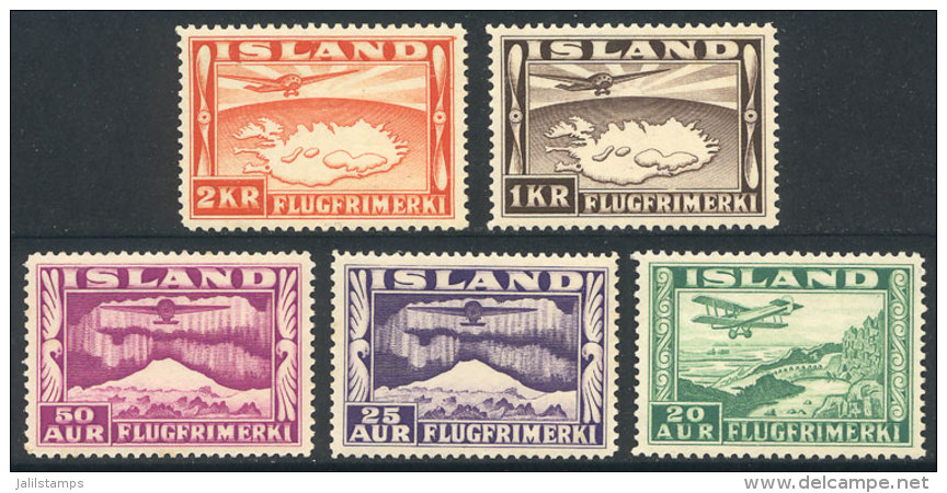 Sc.C16/C20, 1934 Airplane, Landscapes And Map, The 5 High Values Of The Set Of 6, Unmounted, Excellent Quality,... - Poste Aérienne