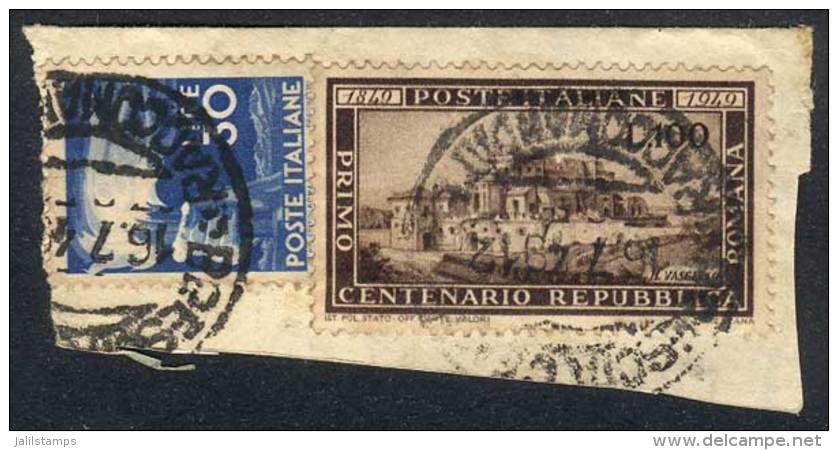 Sc.518, 1949 Repubblica Romana 100 Years, Used On Fragment, VF Quality, Catalog Value US$125. - Ohne Zuordnung