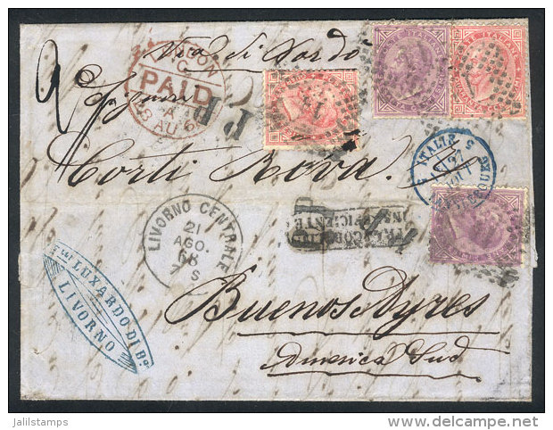 21/AU/1868 LIVORNO - Argentina: Entire Letter Franked With 2x 40c. + 2x 60c. (total Postage 2L.) With Numeral "14"... - Ohne Zuordnung