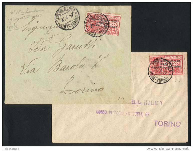 20 And 27/MAY/1917 2 Covers Flown Between Roma And Torino, Franked With Sc.C1, Very Nice, VF Quality, Catalog Value... - Zonder Classificatie