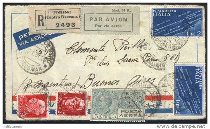 Front Of A Registered Airmail Cover Sent From Torino To Buenos Aires On 30/JA/1931, Franked By Sc.C9 + Other Values... - Zonder Classificatie