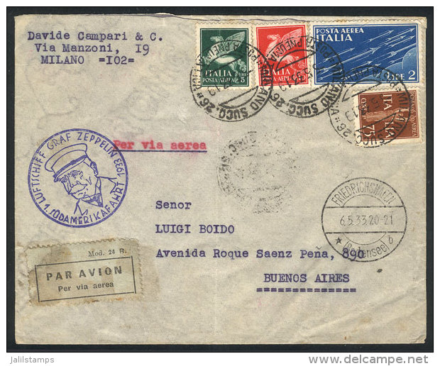 Cover Flown By ZEPPELIN, Sent From Milano To Buenos Aires On 5/MAY/1933, With Transit Mark Of Friedrichshafen... - Non Classés