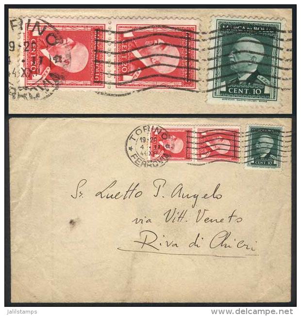 Cover Sent From Torino To Riva Di Chieri On 4/FE/1944, Franked With REVENUE Stamps Of 10c. + 20c. Pair, With Pen... - Non Classés