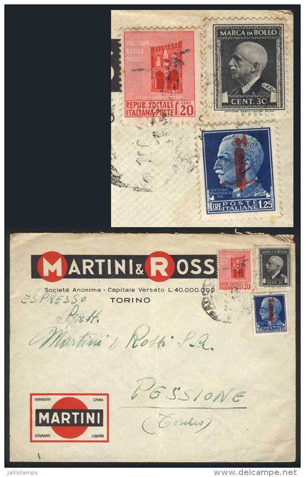Express Cover With Advertisement Of "Martini &amp; Rossi", Sent From Padova To Pessione (Torino) On 19/JUN/1944,... - Non Classés