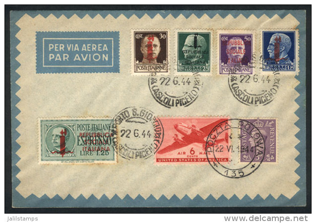 Cover With Stamps With Overprint Of The RSI + USA + Great Britain, With Postmarks Of Porto S. Giorgio And Polish... - Zonder Classificatie