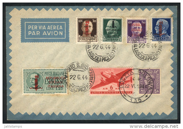 Cover With Stamps With Overprint Of The RSI + USA + Great Britain, With Postmarks Of Porto S. Giorgio And Polish... - Non Classés