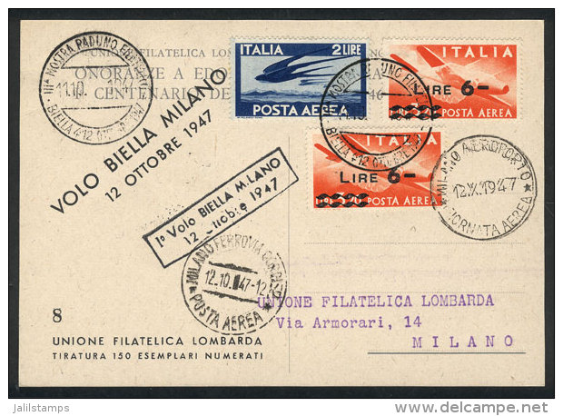 Special Postcard Flown On The Biella - Milano Special Flight Of 12/OC/1947, VF Quality! - Ohne Zuordnung