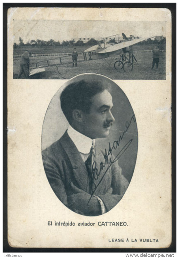 Beautiful Views Of Aviator CATTANEO And His Airplane Bleriot, Used To Advertize On Back The Sale Of Land In... - Sonstige & Ohne Zuordnung