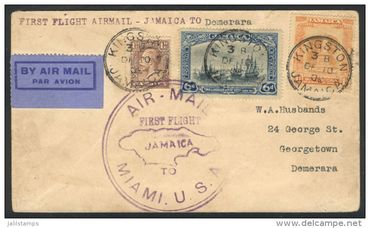 10/DE/1930 First Flight Kingston - British Guiana, Cover Of VF Quality! - Jamaica (1962-...)